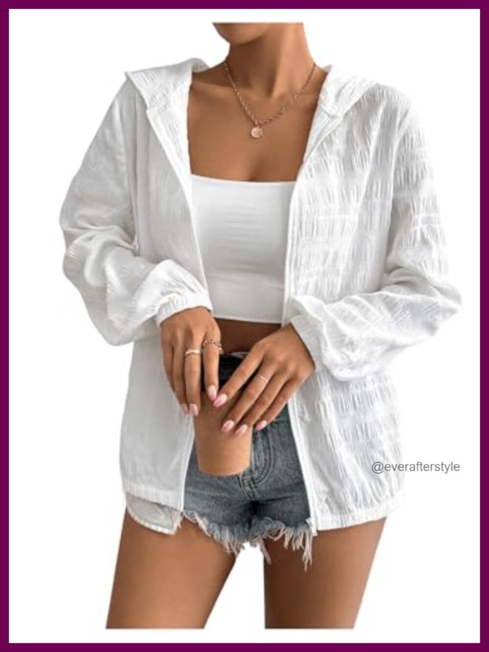Women's Textured Zip Up Hooded Jacket Long Sleeve Lightweight Casual